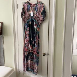 Johhny Was silk long floral dress NWT